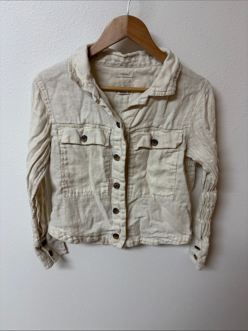 Cream Button-Front Women's linen Jacket size S